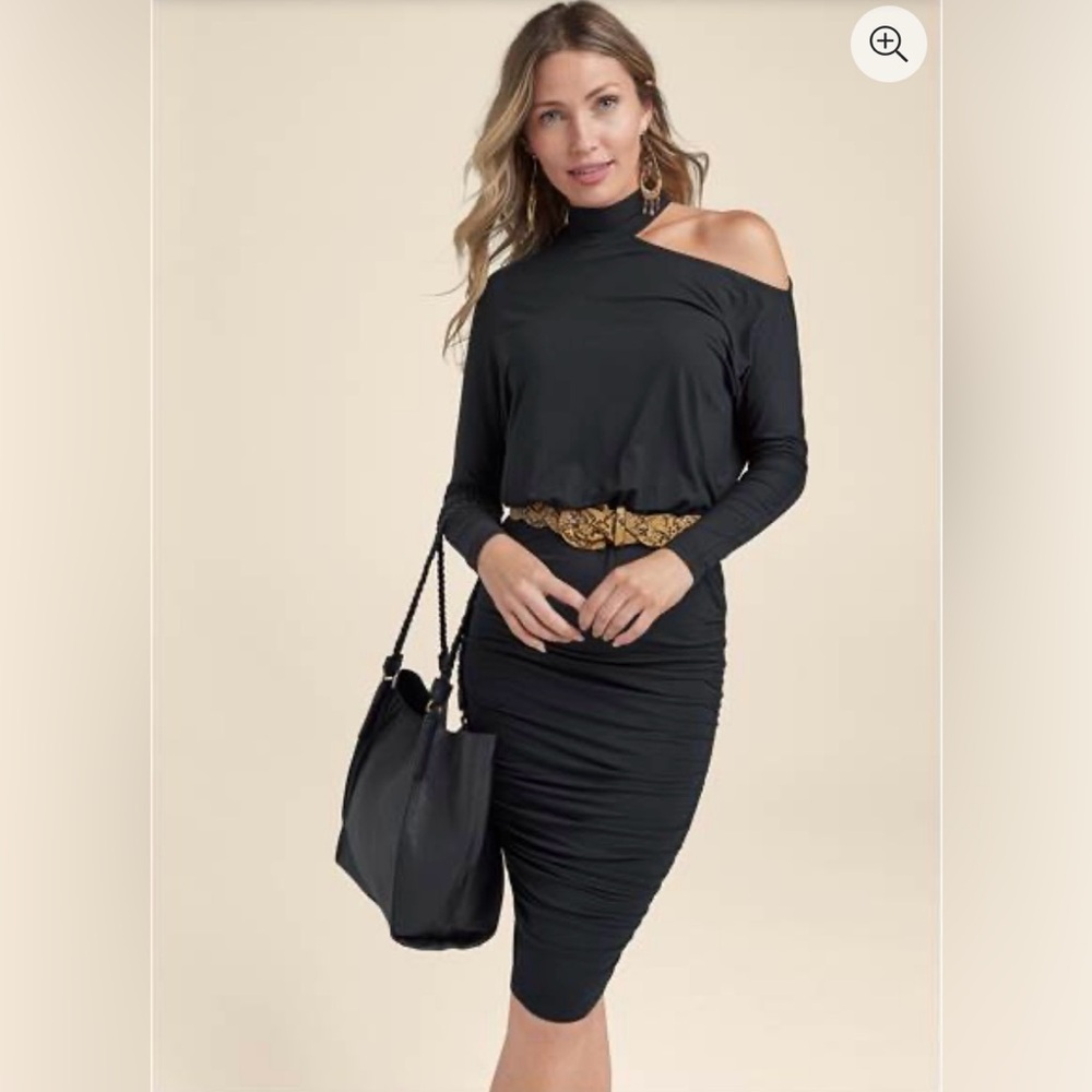 Black cold shoulder dress